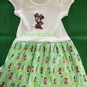 Minnie Christmas T-shirt Dress Size 3 Green/White Handmade